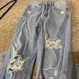 SHEIN High Waisted Light Wash Ripped Mom Jeans